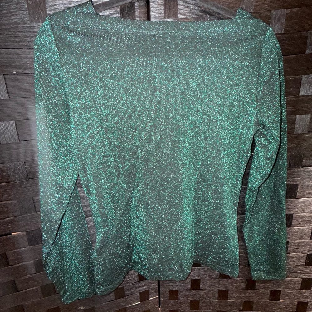 Whistles Straight Neck Emerald Green Sparkle Blouse